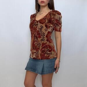 Vintage Cocomo Red & Orange Paisley Blouse